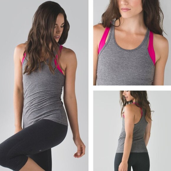 Lululemon Inspiration Tank II Heathered Slate / Jewelled Magenta Size 6 - Picture 1 of 6